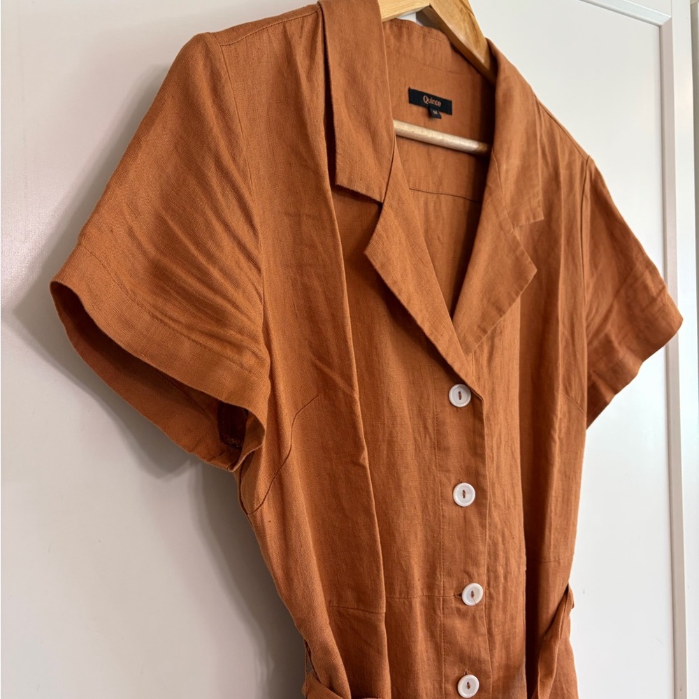 Quince 100% European Linen Button Front Dress (terracotta, medium) - Picture 4 of 5